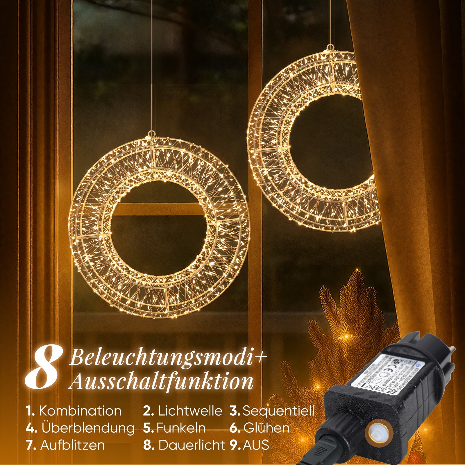 Salcar LED Lichtkranz Ø35cm & Ø55cm, 720-1440 LEDs, Metallkranz, Weihnachtsdeko Fenster & Tür, 8 Modi, Timer & Memory, IP44 Wasserdicht, Innen & Außen, Warmweiß Salcar