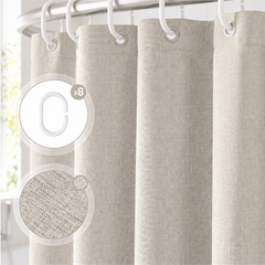 Sekey Duschvorhang, Beige, Wasserabweisender Badvorhang in Leinenoptik, 100 % Polyester, mit Beschwerungsband & 8 Duschvorhangringen, Waschbar bei 30 °C