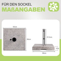 Sunula Granit Sonnenschirmständer 30 kg – Stabiler Schirmständer für Balkon & Garten, Edelstahlrohr für Ø 32–48 mm, rutschfester Terrassen-Sockel 43 x 38 cm
