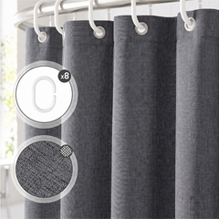 Sekey Duschvorhang, Grau, Wasserabweisender Badvorhang in Leinenoptik, 100 % Polyester, mit Beschwerungsband & 8 Duschvorhangringen, Waschbar bei 30 °C