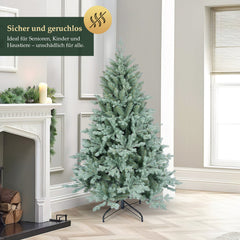 Salcar Künstlicher Weihnachtsbaum aus PE & unsichtbaren PVC-Spitzen – Natürliche graugrüne Tanne mit Schnellaufbau-Klappsystem & stabilem Metallständer (150 cm / 180 cm / 210 cm)