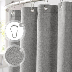 Sekey Hellgrau Duschvorhang 180 × 200 cm, Textil Badewannenvorhang in Leinenoptik, Wasserabweisend & Waschbar, 100 % Polyester, mit Beschwerungsband & 12 Edelstahlringen