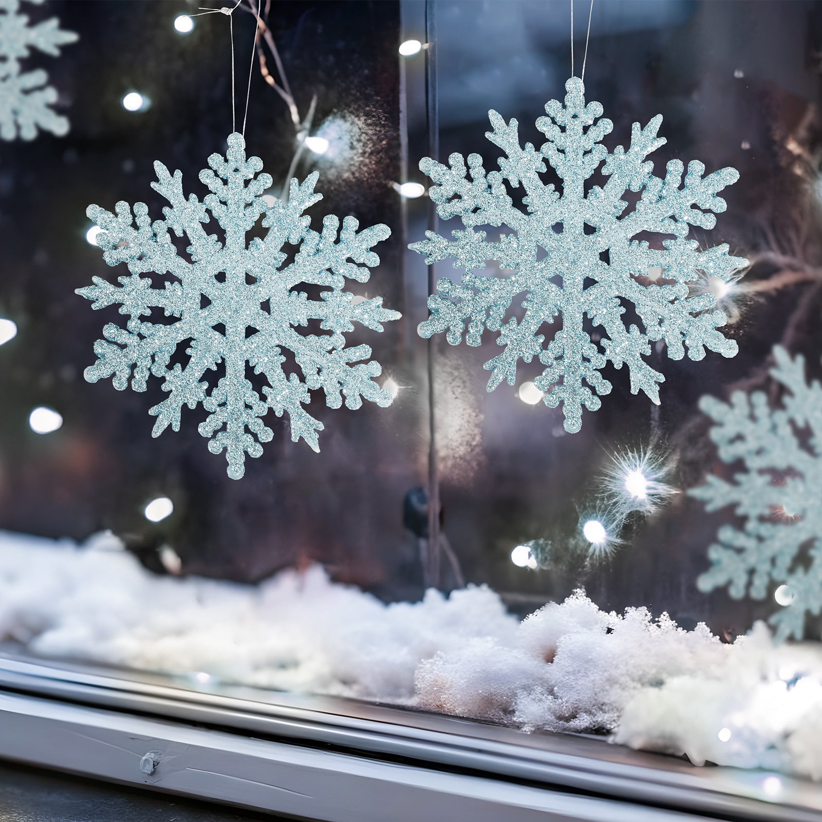 Salcar 24 Stück Schneeflocken Weihnachtsdeko Blau – Glitter Schneeflocken Anhänger Ø10cm, Wiederverwendbarer Weihnachtsbaumschmuck für Winter & Festtage Salcar