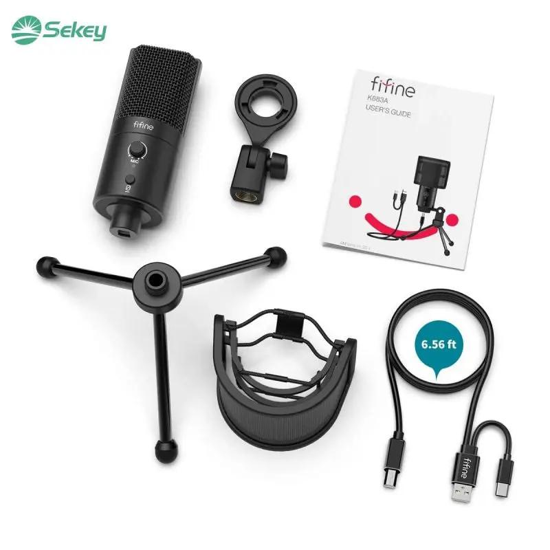 Fifine K683A USB Kondensator Mikrofon mit Ständer, Popfilter, Stummschalttaste und Kopfhörerbuchse Sekey