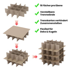 Salcar Grüne Aufbewahrungsbox für 128 Weihnachtskugeln – Faltbare Christbaumkugel-Box 64,8×32,3×34,2 cm mit 128 Fächern, Tragegriffen & Doppelreißverschluss