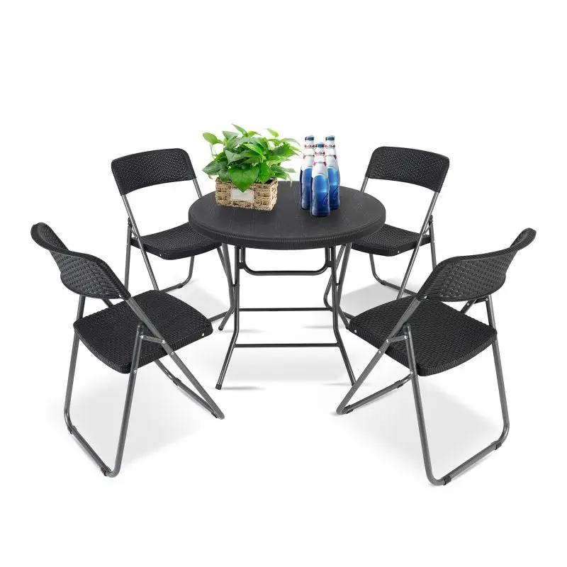 Sekey 5-teilig Balkonset aus Polyrattan, 4 Klappstuhl und Klapptisch Sekey