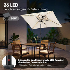 Sekey Sonnenschirm 300 x 200 cm Rechteckig Gartenschirm mit LED-Solar-Beleuchtung Sekey