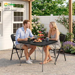 Sekey Klapptisch 86 x 86 cm, Gartentisch in Holzoptik, Wetterfester Balkontisch für 4 Personen, Klappbarer Outdoor-Tisch aus Kunststoff mit Metallgestell für Balkon, Terrasse & Garten, Schwarz