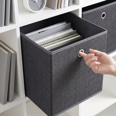 Sekey Aufbewahrungsboxen 6er Set 33 × 33 × 33 cm – Faltbare Stoffboxen mit Grifföse, stabile Ordnungsboxen für Kallax-Regale, Grau