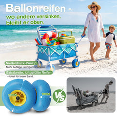 Sekey Bollerwagen faltbar mit Luftreifen 23×10 cm – Strand Bollerwagen klappbar bis 200 kg, 200L Transportwagen für Strand, Camping & Familie