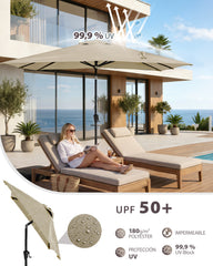 Sekey Rechteckiger Sonnenschirm 210×140 cm mit Kurbel & 30° Neigung – UV-Schutz 50+, Gartenschirm, Marktschirm, stabiler Terrassenschirm für Garten & Balkon