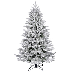Artificial Christmas tree with snow and LED lighting – Realistic fir tree with metal stand, 180 cm / 210 cm, warm white light