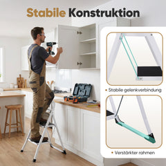 Sekey Klappbare Trittleiter 2 oder 3 Stufen – Stabile Stahlleiter, rutschfeste Stufen, platzsparend faltbar, SGS EN14183 geprüft, bis 150 kg belastbar