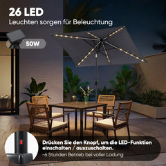 Sekey Sonnenschirm 300 x 200 cm Rechteckig Gartenschirm mit LED-Solar-Beleuchtung Sekey