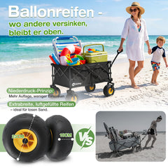 Sekey Bollerwagen faltbar mit Luftreifen 23×10 cm – Strand Bollerwagen klappbar bis 200 kg, 200L Transportwagen für Strand, Camping & Familie