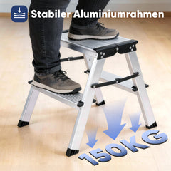 Sekey Aluminium Klappleiter 2 Stufen – Beidseitig Begehbar, Rutschfest, TÜV & SGS geprüft, bis 150 kg belastbar