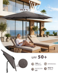 Sekey Sonnenschirm Rechteck 200x300 cm mit Kurbel & Auto-Neigung – stabiler Marktschirm 38 mm Stahlrohr, UV-Schutz, Balkon- & Gartenschirm für Terrasse