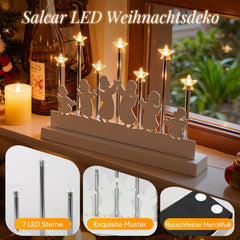 SALCAR LED Light Arch with 7 Stars &amp; 6 Angels – Warm White Light, Battery Operated with Timer – Christmas Decoration for Table &amp; Window, approx. 32 cm