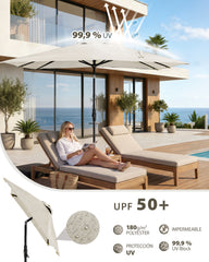 Sekey Sonnenschirm Rechteck 210x140 cm mit Kurbel & Auto-Neigung – stabiler Balkon Sonnenschirm 38 mm Stahlrohr, UV-Schutz Marktschirm für Garten & Terrasse