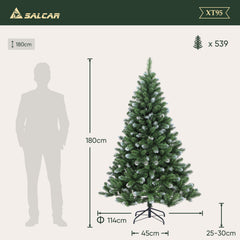 SALCAR Artificial Christmas Tree with Snow – 120/150/180/210 cm Christmas Tree, Deceptively Realistic, with Metal Stand, PVC Christmas Tree for Indoor &amp; Outdoor Use