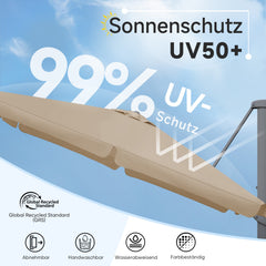 Sekey 300 cm x 300 cm Ampelschirm, Sonnenschutz UV50+