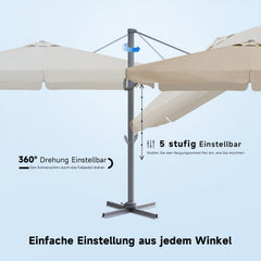Sekey 300 cm x 300 cm Ampelschirm, Sonnenschutz UV50+