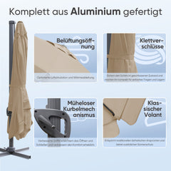 Sekey 300 cm x 300 cm Ampelschirm, Sonnenschutz UV50+