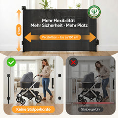 Sekey Ausziehbares Treppenschutzgitter 0–150 cm – TÜV-zertifiziertes Baby- & Haustiergitter, 97 cm hoch, ohne Bohren, für Treppe, Tür & Flur