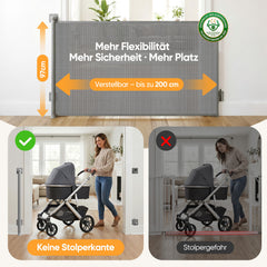 Sekey Ausziehbares Treppenschutzgitter 2er-Pack 0–150 cm × 97 cm – TÜV-zertifiziertes Türschutzgitter für Kinder & Haustiere, ohne Bohren, Sicherheitsgitter für Treppe und Tür
