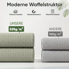 Sekey Grün Duschvorhang 180 × 200 cm, Textil Badewannenvorhang mit Waffelstruktur, Wasserabweisend & Waschbar, 100 % Polyester, mit Beschwerungsband & 12 Edelstahlringen