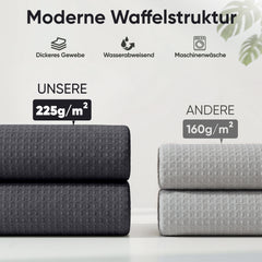 Sekey Schwarz Duschvorhang 180 × 200 cm, Textil Badewannenvorhang mit Waffelstruktur, Wasserabweisend & Waschbar, 100 % Polyester, mit Beschwerungsband & 12 Edelstahlringen