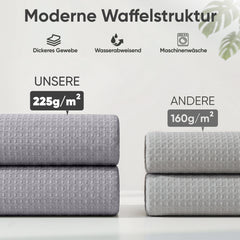 Sekey Grau Duschvorhang 180 × 200 cm, Textil Badewannenvorhang mit Waffelstruktur, Wasserabweisend & Waschbar, 100 % Polyester, mit Beschwerungsband & 12 Edelstahlringen