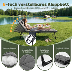 Sekey Campingliege Klappliege klappbar mit Matratze & Kopfkissen, 6-fach verstellbare Rückenlehne, Feldbett bis 150 kg, Gartenliege, Sonnenliege & Gästebett 190 × 68 cm