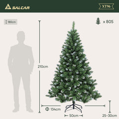 SALCAR Artificial Christmas Tree with Snow – 120/150/180/210 cm Christmas Tree, Deceptively Realistic, with Metal Stand, PVC Christmas Tree for Indoor &amp; Outdoor Use
