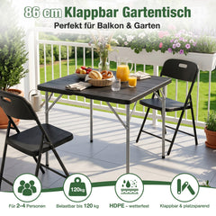 Sekey Klapptisch 86 x 86 cm, Gartentisch in Holzoptik, Wetterfester Balkontisch für 4 Personen, Klappbarer Outdoor-Tisch aus Kunststoff mit Metallgestell für Balkon, Terrasse & Garten, Schwarz