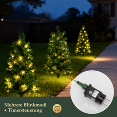 SALCAR 3-piece set of artificial Christmas trees, 60 cm, with warm white LED lighting – PVC fir branches with ground spike, outdoor &amp; garden decoration with remote control &amp; timer