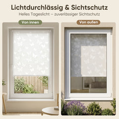 Sekey Rollo Schmetterling Weiß – Seitenzugrollo mit dekorativem Muster, Klemmfix ohne Bohren, lichtdurchlässig, stufenlos verstellbar