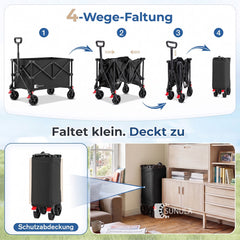 Sunula K2 Bollerwagen 120 L – Faltbarer Handwagen mit 80 kg Tragkraft, 360°-Rädern & Bremse, 4-seitig klappbar  Produktbeschreibung