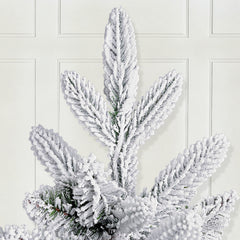 Artificial Christmas tree with snow and LED lighting – Realistic fir tree with metal stand, 180 cm / 210 cm, warm white light