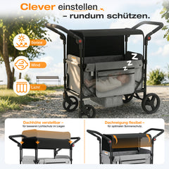 Sekey Bollerwagen faltbar mit Dach für 1–2 Kinder – Kinderwagen mit XXL-Rädern, 5-Punkt-Gurt & flexibler Sitz-/Liegefläche, bis 110 kg, Serie 9090