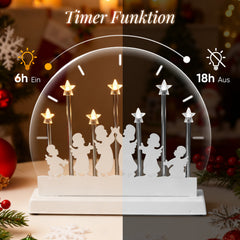 SALCAR LED Light Arch with 7 Stars &amp; 6 Angels – Warm White Light, Battery Operated with Timer – Christmas Decoration for Table &amp; Window, approx. 32 cm