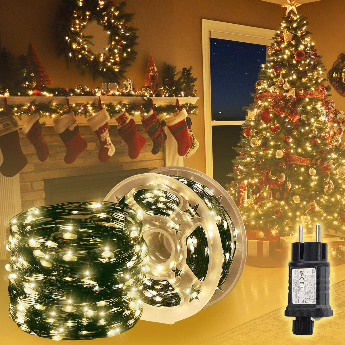 Salcar 100M 1000 LED Lichterkette aus Kupferdraht – Wasserdicht, 8 Modi, Timer & Memory, Weihnachtsbaum Beleuchtung für Innen & Außen, Warmweiß