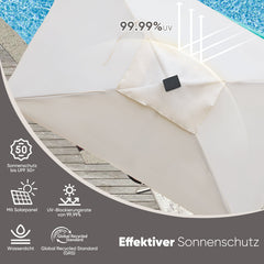 Sekey Sonnenschirm 300 x 200 cm Rechteckig Gartenschirm mit LED-Solar-Beleuchtung Sekey