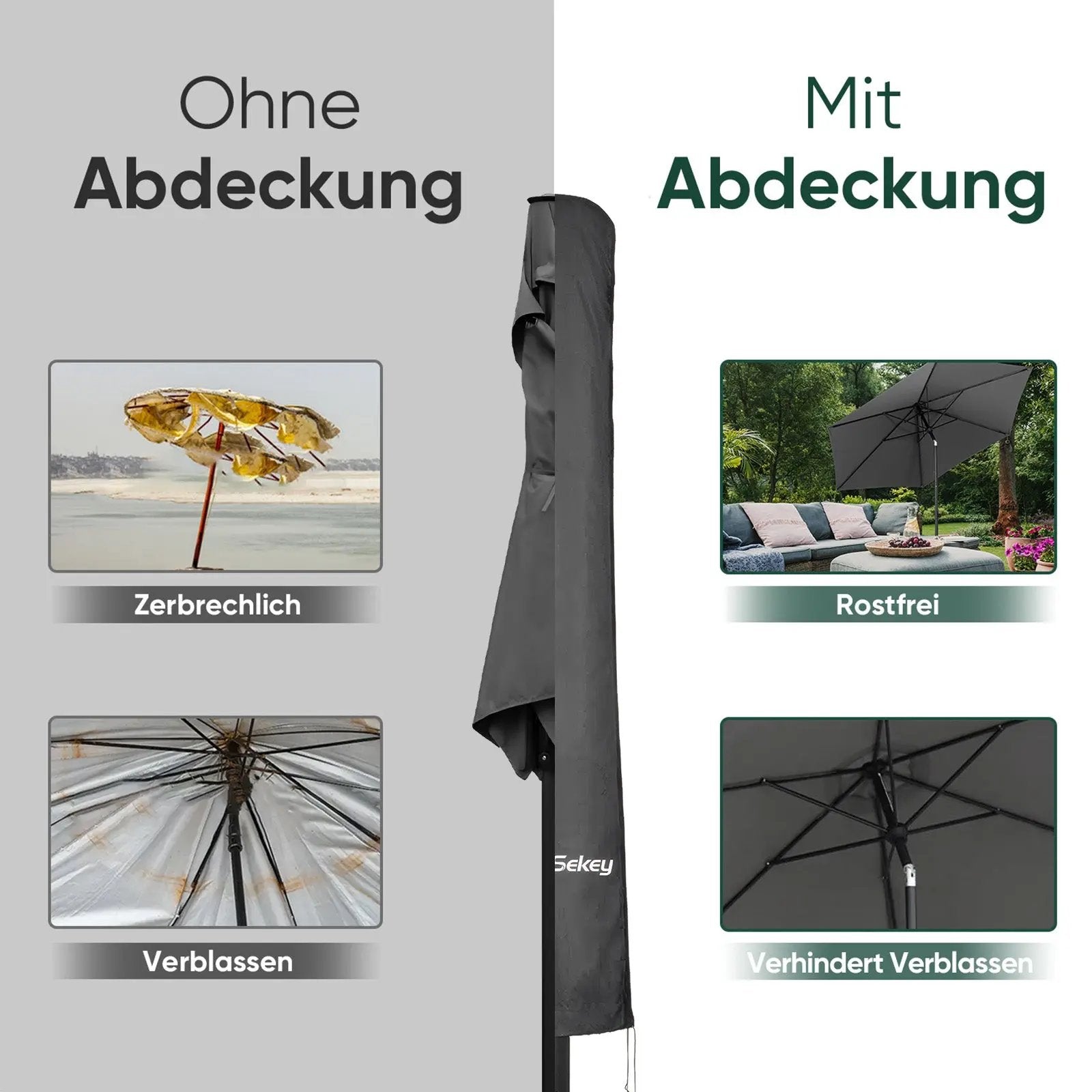 Sekey 190 x 30/50 cm Schutzhülle für 350 cm Sonnenschirm, aus Polyester-Gewebe Sekey