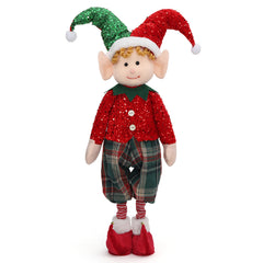 Salcar Weihnachtsjunge 60–90 cm – Stehende Weihnachtsfigur mit teleskopierbaren Beinen, Rote Kleidung & Zipfelmütze, Weihnachtsdeko für Wohnzimmer & Kinderzimmer