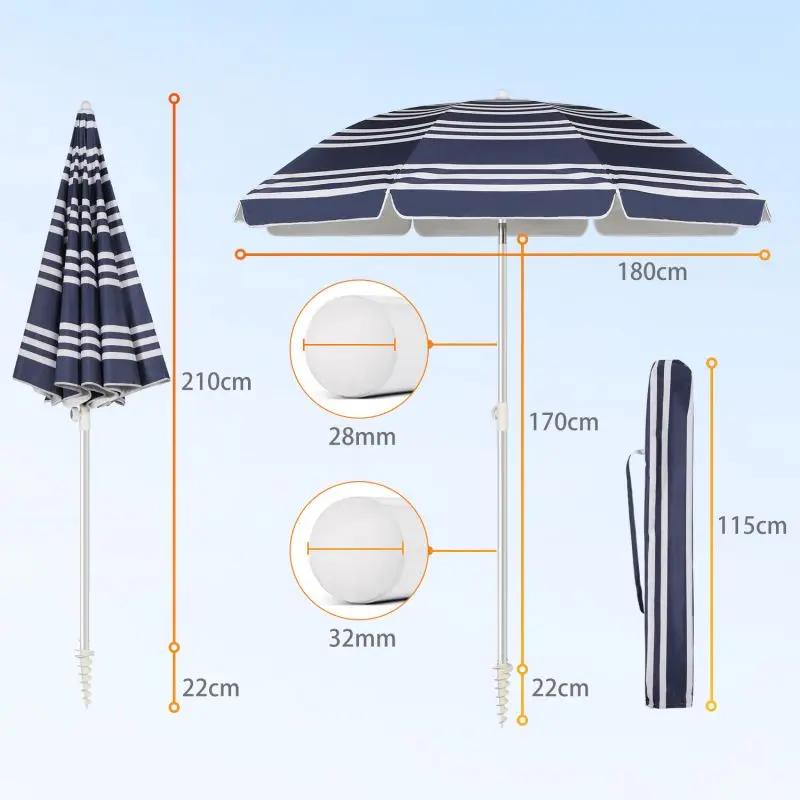 Sekey ∅ 180 cm Alu Strandschirm mit Schutzhülle und Bodenhülse, Sonnenschutz UV50+ Sekey