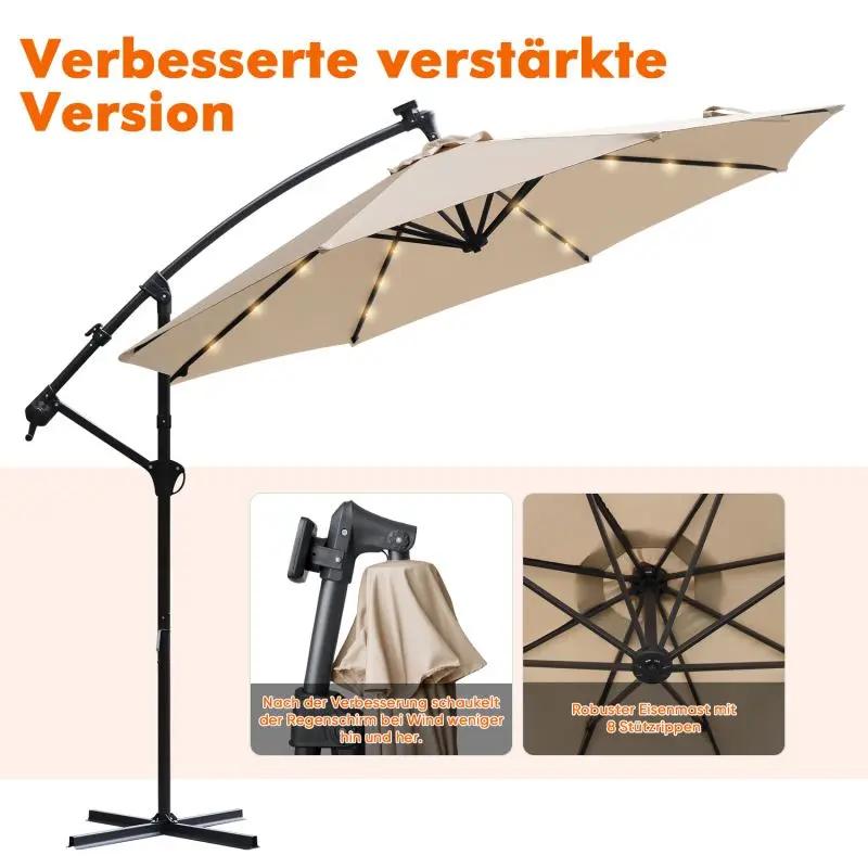 Sekey 300 cm Ampelschirm mit LED Solar Beleuchtung, Sonnenschutz UV50+ Sekey