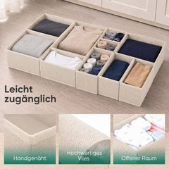 Sekey Aufbewahrungsboxen Set 6er Set aus Vliesstoff – Faltbare Stoffboxen Organizer für Schubladen & Regale, Beige, Größenmix S für Kleidung, Unterwäsche & Accessoires