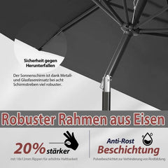 Sekey 270cm Sonnenschirm mit Kurbel, Knickbar im Sitzen, Sonnenschutz UV50+ Sekey