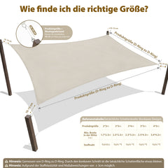 Sekey Sonnensegel Wasserdicht Rechteckig – ohne Mittelnaht, 160 g/m² PES, mit Edelstahl-Ringen & Lotus-Effekt, reißfest, 95% UV-Schutz für Balkon, Terrasse & Garten, Taupe